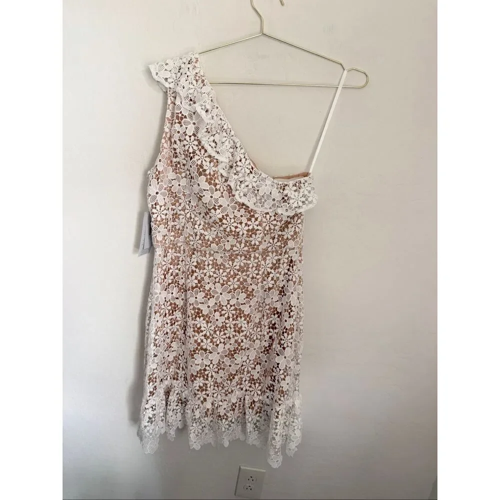 Donna Morgan For Maggy One Shoulder Floral Lace Bohemian Coquette Dress Size 12 - Picture 7 of 10